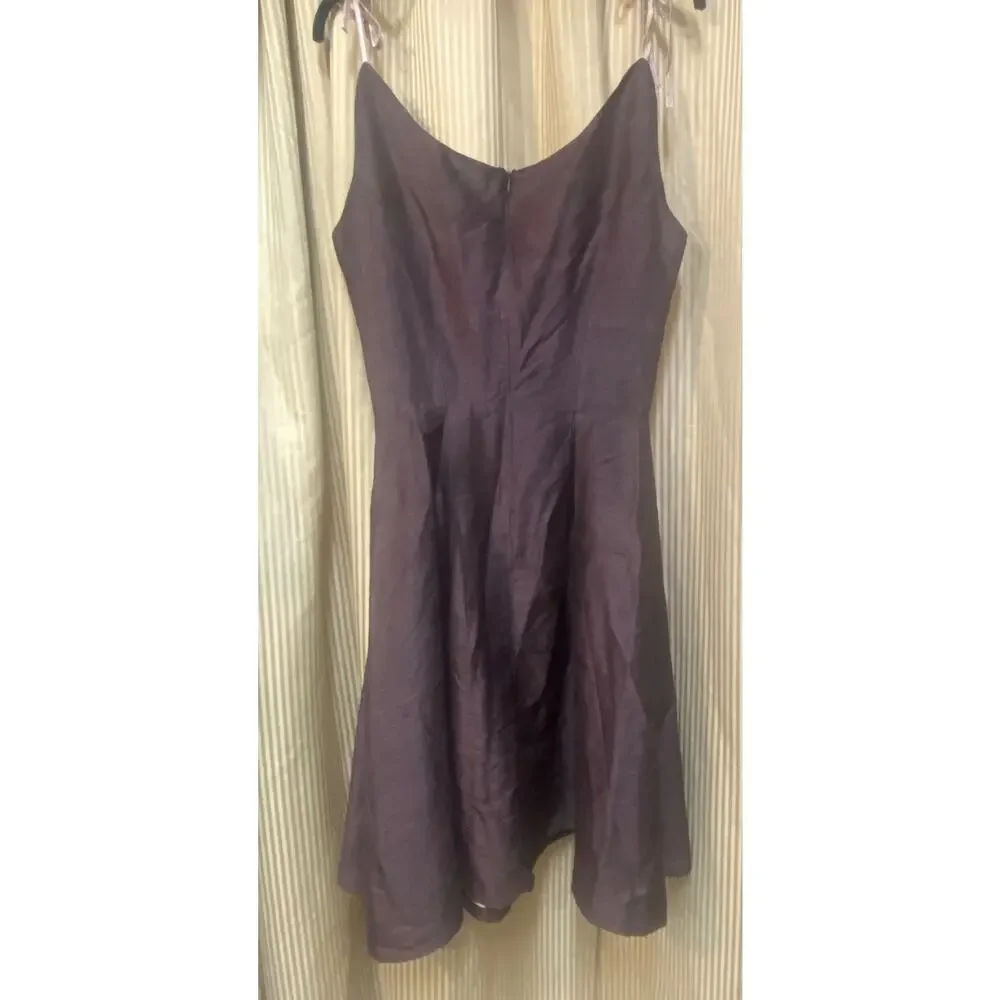 Lena Medoyeff Silk Midi Dress Women's Size SM Brown Pink Tie Straps - Picture 5 of 11